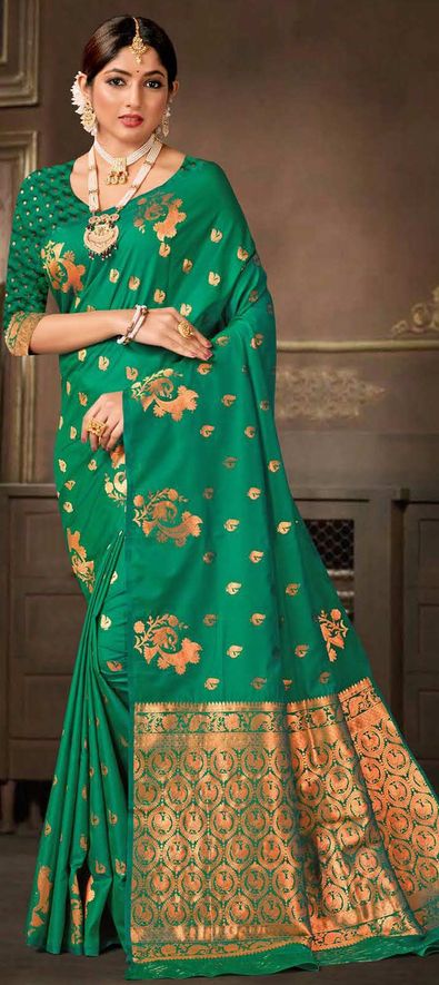 Green Color Net Wedding Sari (S0580) | Palkhi