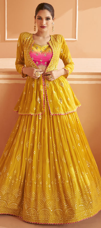 Buy Designer Lehenga - Yellow Traditional Embroidered Wedding Lehenga Choli