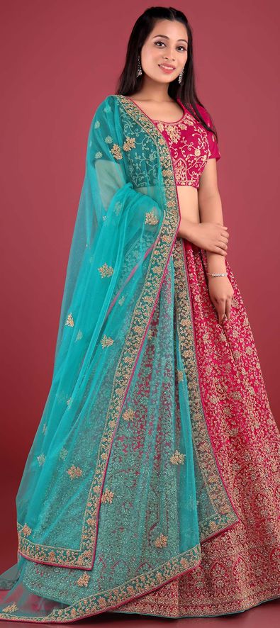 Buy Teal Green N Pink Embroidered Lehenga Set Festive Wear Online at Best  Price | Cbazaar