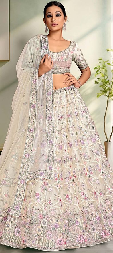 Embroidered Viscose Off White Color Lehenga For Wedding
