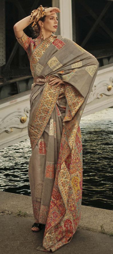 Party Wear, Traditional Orange color Kota Doria Silk fabric Saree : 1904314