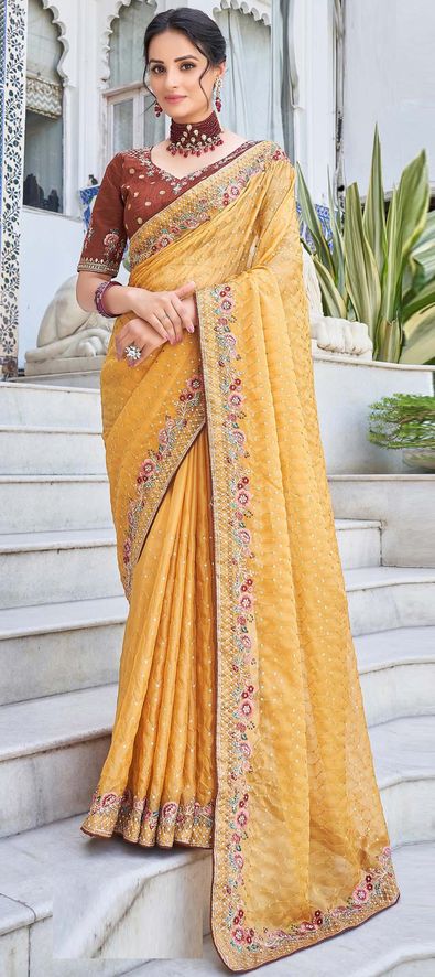 Purple and Yellow Wedding Saree - Saree Blouse Patterns