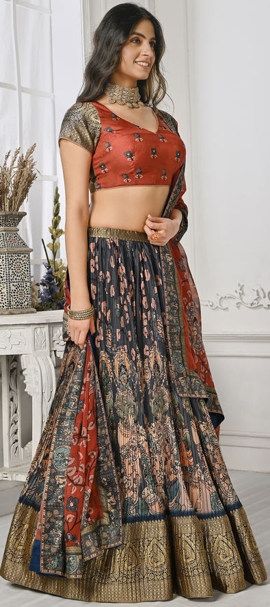 Buy Grey Jacquard Silk Wedding Wear Thread Embroidery Work Lehenga Choli  Online From Wholesale Salwar.