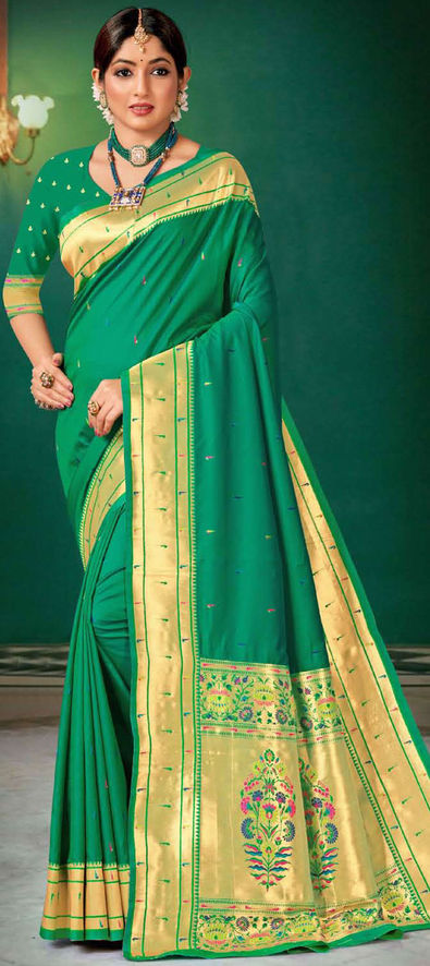 Preferable Green Banarasi Silk Saree With Blouse Piece – Vika Fab