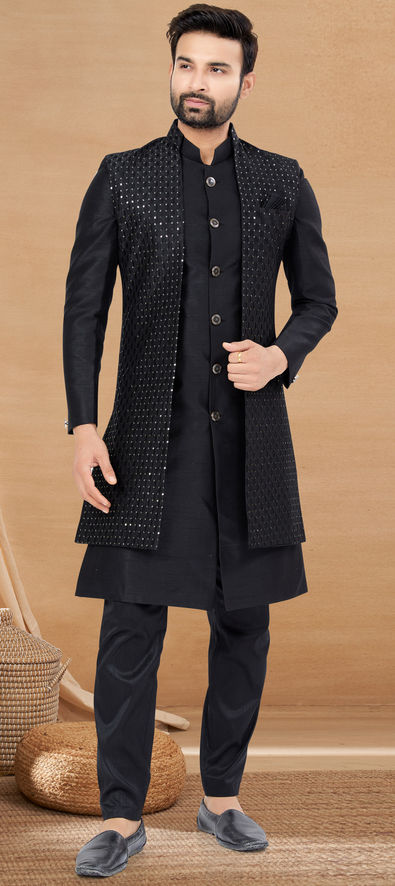 A new arrival indo-western wear for men's....BROCADE fabric is  used,combination of black and grey colo… | Indo western dress, Western  style dresses, Western dresses