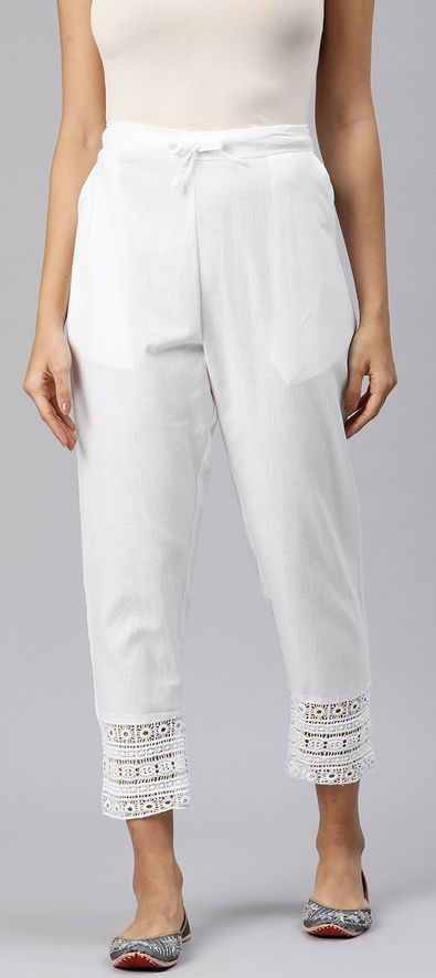 Casual, Summer White and Off White color Cotton fabric Jeggings