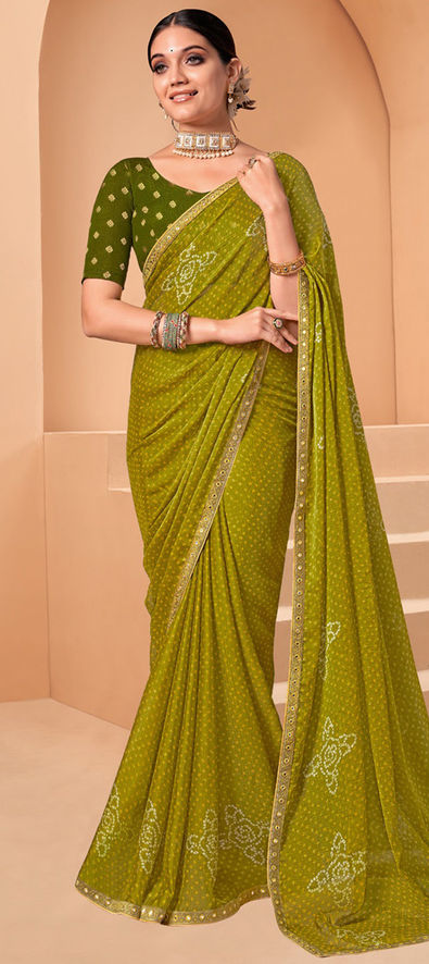 Festive, Reception Green color Chiffon fabric Saree : 1909106