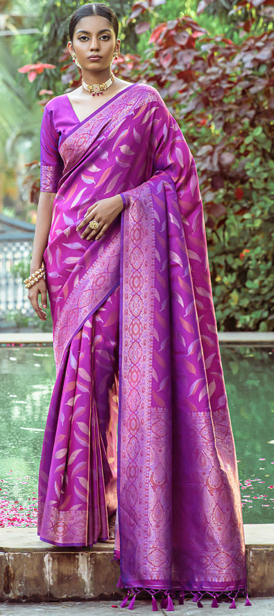 Buy Purple Wedding Wear Sweetheart Neckline Sarees Online for Women in USA