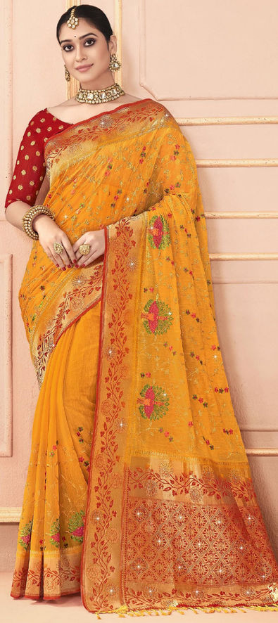 Beautiful Yellow & Red Wedding Saree