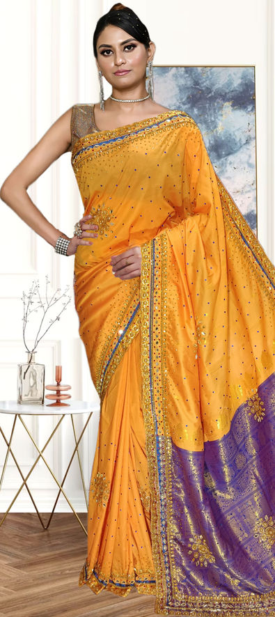 Gold color bridal clearance saree