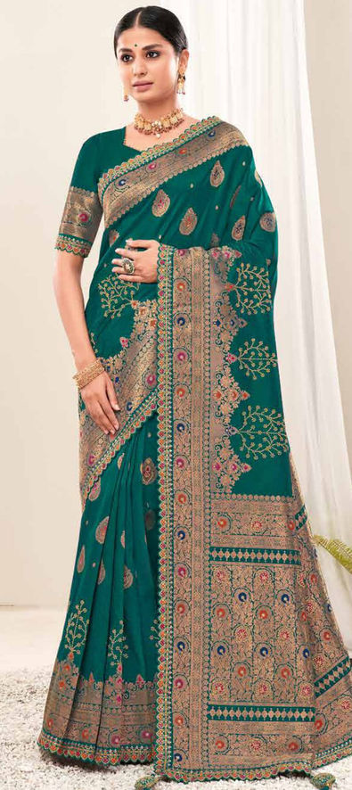 Amazon.com: Rang Priya Indian Traditional Gorgeous Designer Rama Green  Banarasi Art Silk Saree & Unstitched Soft Silk Blouse with Sartin too Soft  Silk | Party Wear| Wedding Occasional Saree-5104 : Clothing, Shoes