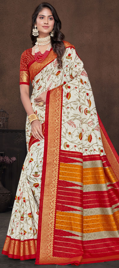 Off white and maroon saree - New India Fashion