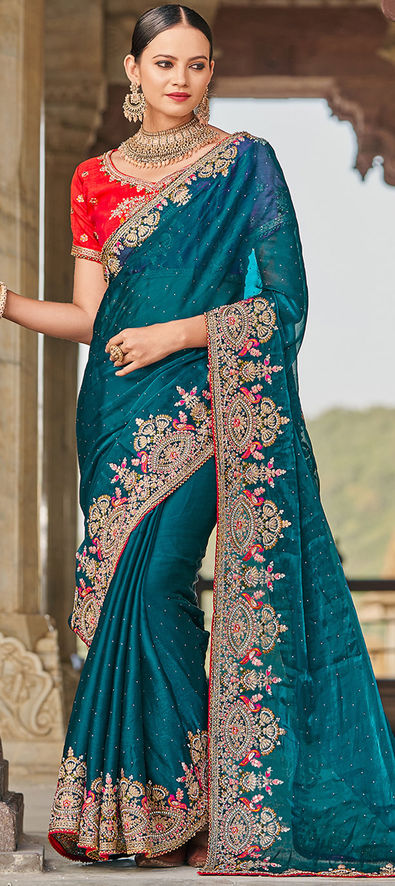 Wedding blue shop saree