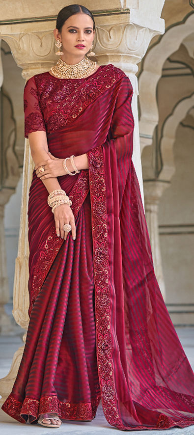 Bridal, Wedding Red and Maroon color Georgette fabric Saree : 1777222