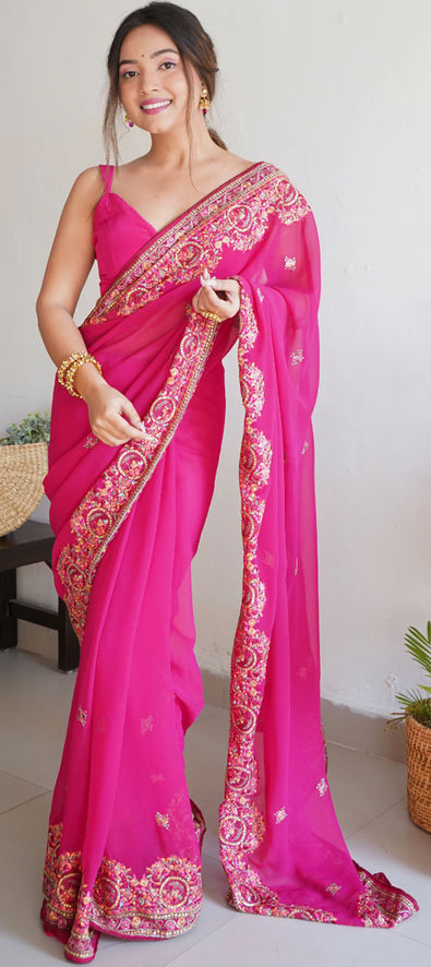 Buy Banarasi Silk Works Pink Woven Saree With Unstitched Blouse for Women  Online @ Tata CLiQ