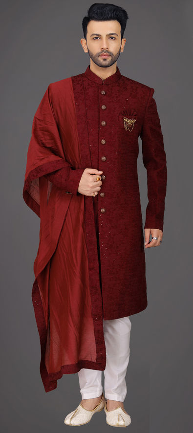 Burgundy sherwani hot sale