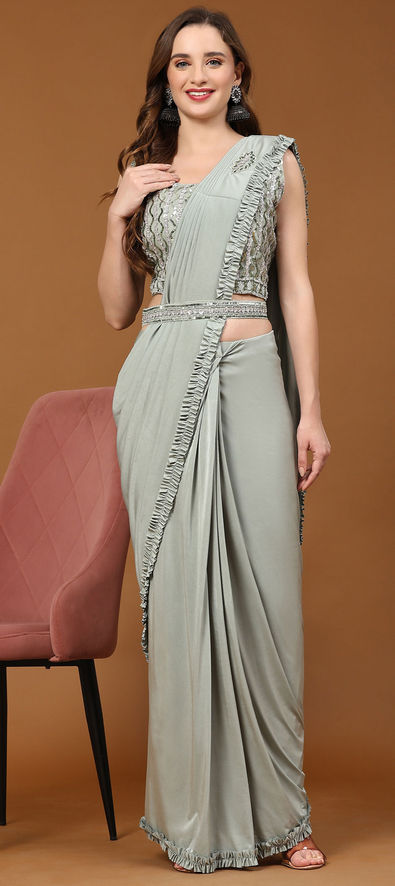 Artistic Grey Fancy Lycra Designer Readymade Saree