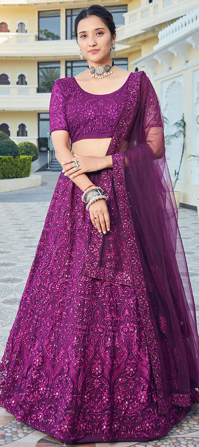 Get this fully Embroidered Lehenga in Purple color |LLCV113970