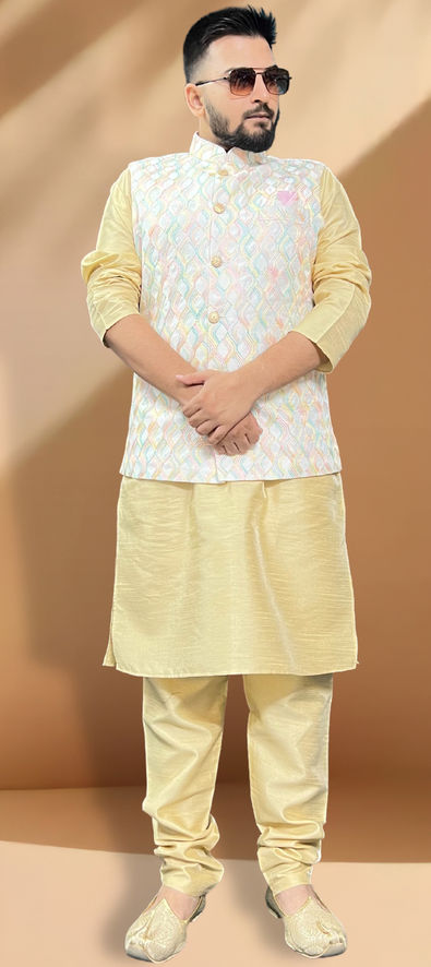 Golden Kurta Pajama With Nehru Jacket 1014MW01