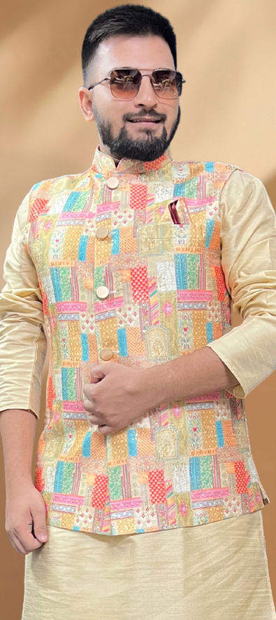 Multicolor Designer Nehru Jacket | Silk bottoms, Nehru jackets, Silk