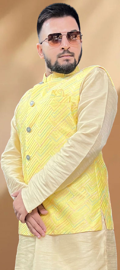 Buy Yellow Cotton Silk Nehru Jacket For Men by Gaurav Katta Online at Aza  Fashions.