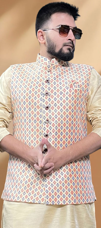 Blend Printed Nehru Jacket In Off White Colour - JK5300152