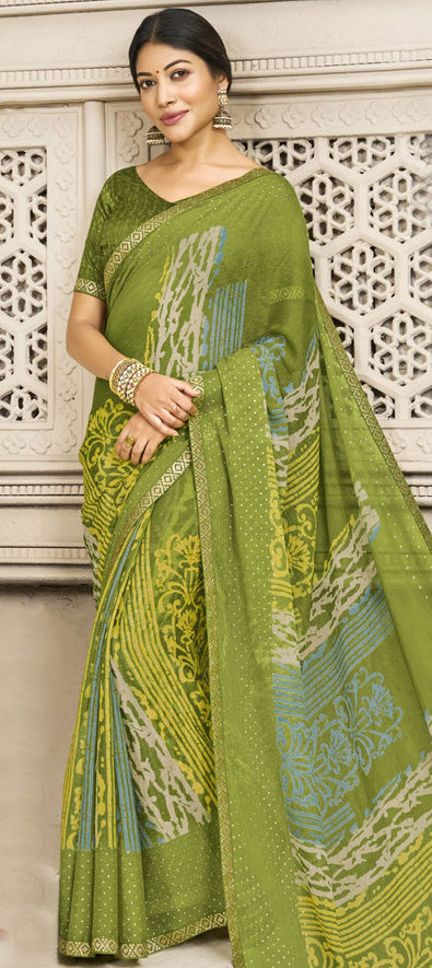 Handloom Mehandi colour pure Silk Kanchi contemporary Saree