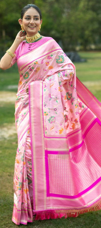 Blush Pink Woven Banarasi Silk Saree – MySilkLove