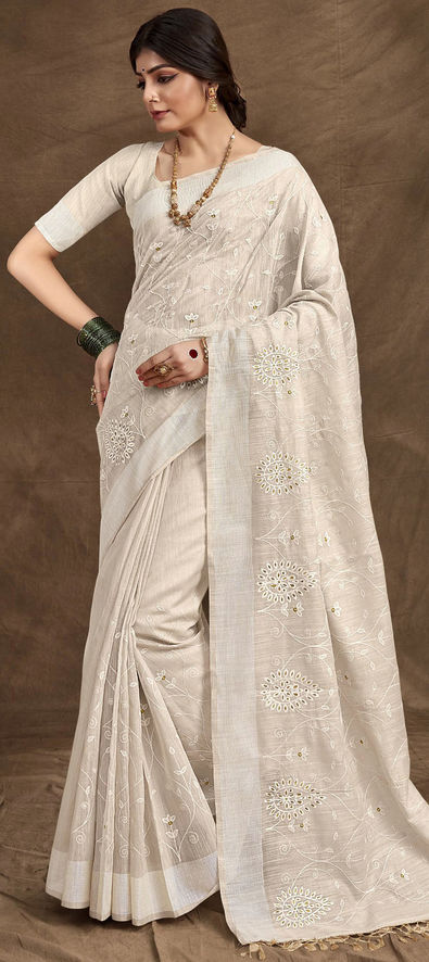 White colour outlet party wear saree