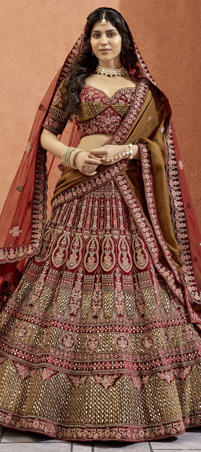 Stunning Bridal Velvet Maroon Lehenga Choli # B1966 | Pakistani bridal  dresses, Indian bridal dress, Pakistani bridal dresses online