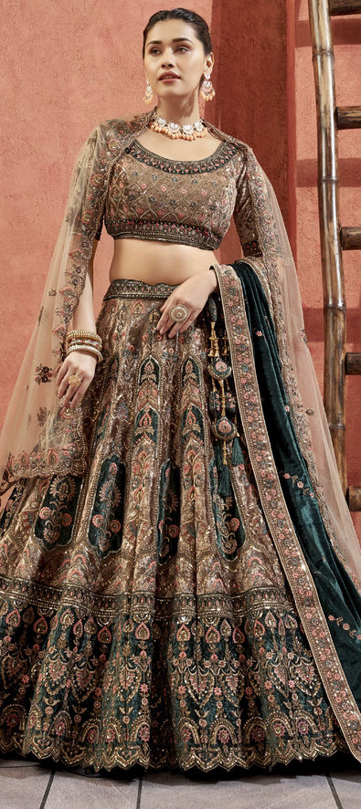 Party Wear Brown Chinnon Thread and Mirror Work Lehenga Choli – Gunj Fashion