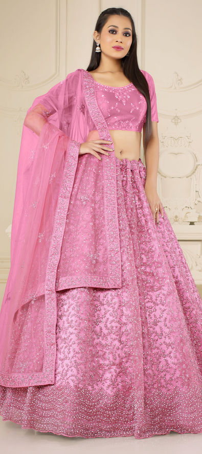 Resham And Zari Work Pink Bridal Lehenga