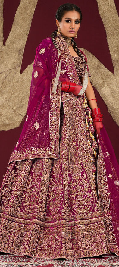 Buy Pink Embroided Velvet Designer Bridal Lehenga Choli From Ethnic Plus