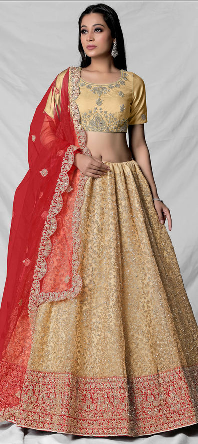 Buy Red Silk Embroidered Floral Motifs V Neck Bridal Lehenga Set For Women  by Surbhi shah Online at Aza Fashions.