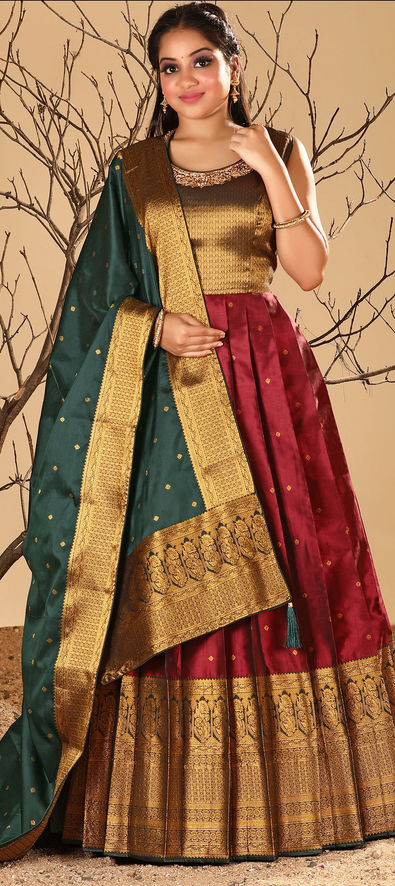 Shop Maroon Zari Weaved Silk Festive Wear Gown From Ethnic Plus