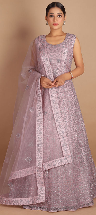 Maharani's Designer Ball (Princess) Gown - Solid Pink with Net, Beads, –  Maharani Collections
