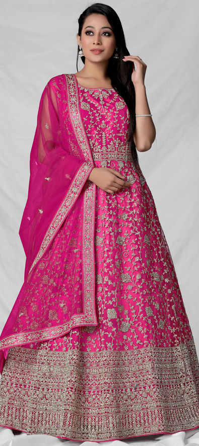 Embroidered Ladies Pink Party Wear Net Gown, Sleeveless at Rs 1895 in  Ahmedabad