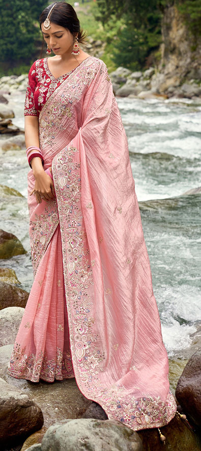 SF - Baby pink color Lichi Silk Saree