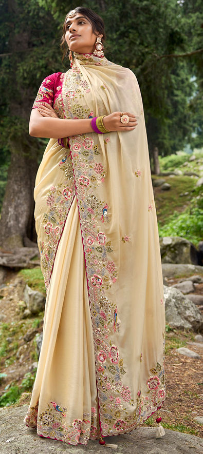 Wedding saree off white sale