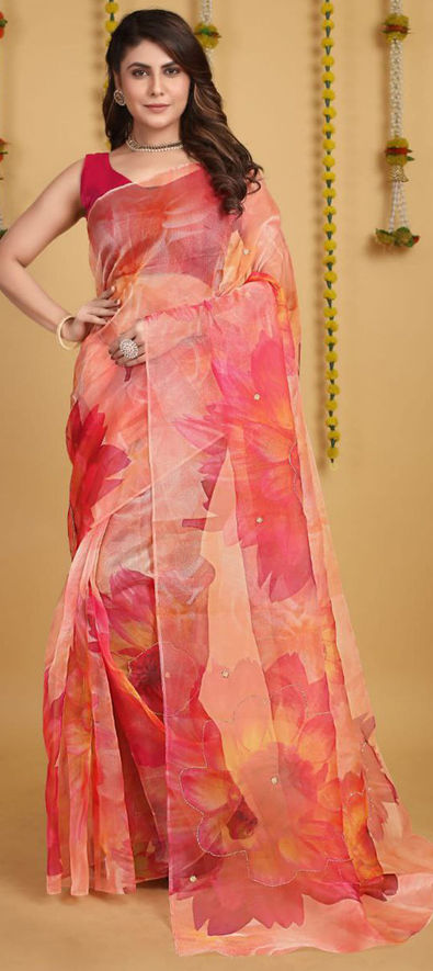 Maroon Organza Saree with Intricate Zardozi Embroidery | Mirra clothing
