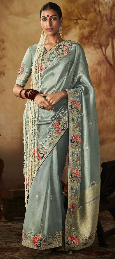 Schist Green Woven Kanjivaram Silk Saree – MySilkLove