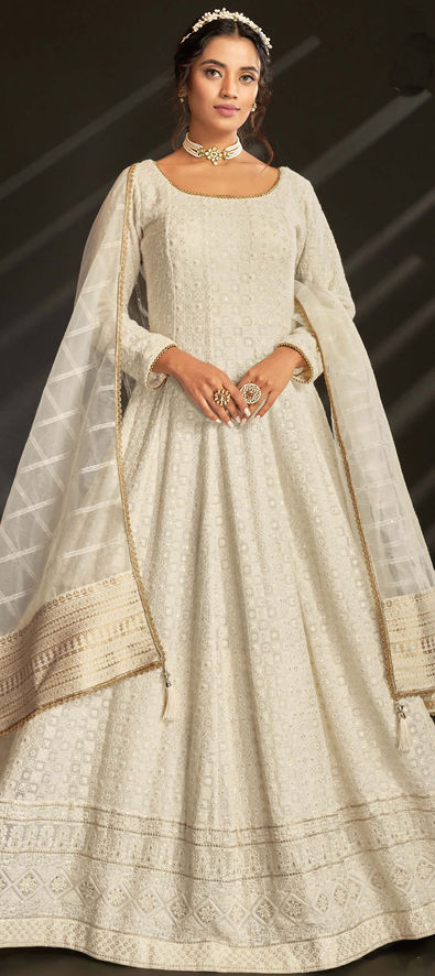 Buy Off white Net Anarkali Suit Online - 1676 | Andaaz Fashion
