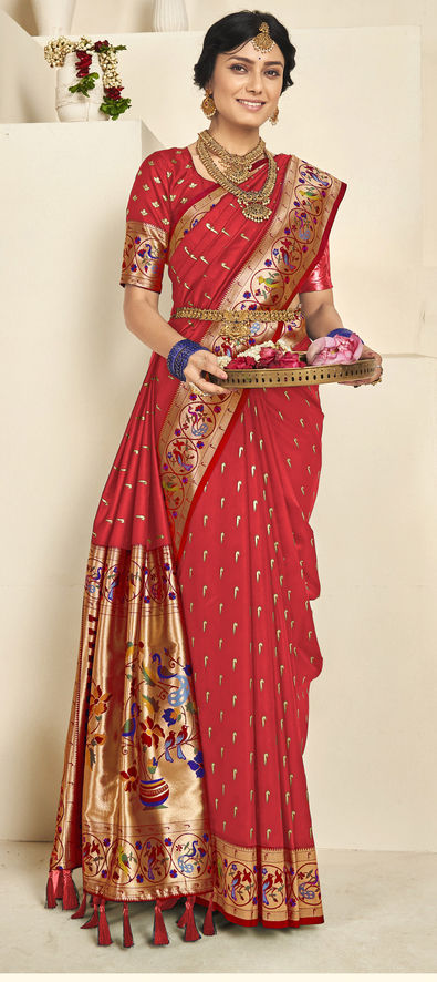 Buy Dark Magenta Khadi Silk Wedding Saree Online - SARV04211 | Andaaz  Fashion