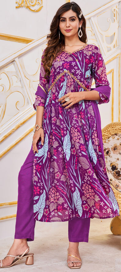 Buy Rayon Embroidered Thread Work Kurti for Women, Purple - XL Online at  Best Prices in India - JioMart.