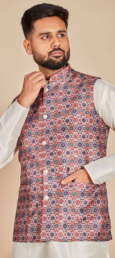 Buy Multicolor Cotton Printed Nehru Jacket Online at Best Price | Cbazaar