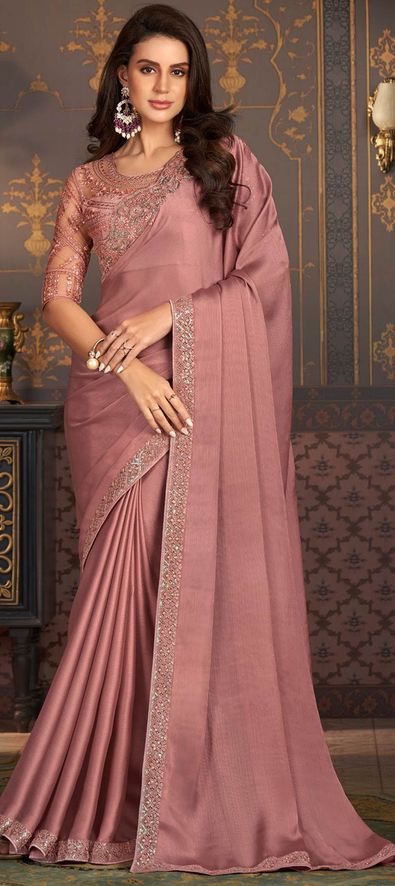 Buy Traditional Wear Pink Multi Thread Work Moss Chiffon Saree Online From  Surat Wholesale Shop.