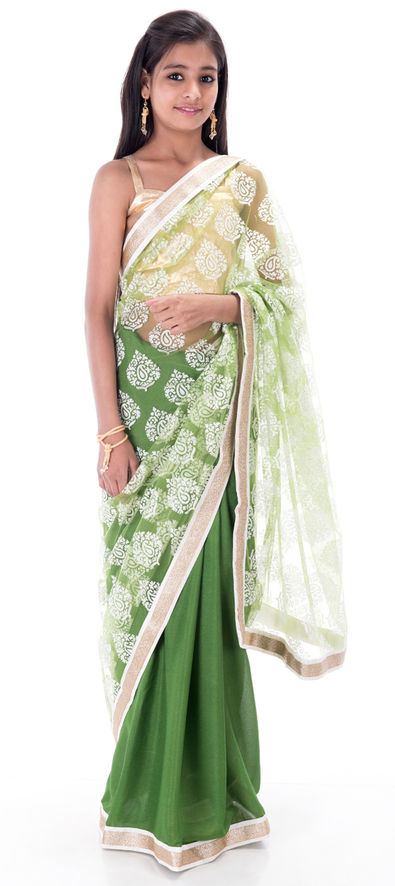 Gleaming Green and Off White Fancy Silk Classic Designer Saree -