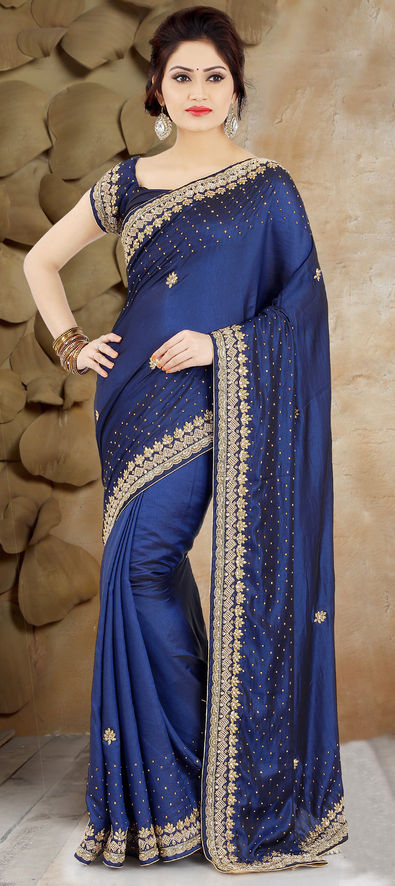 Blue Indian ready made Saree blouse in Brocade fabric Top Choli ideal  contrast match Southall wembley London Luton 4023