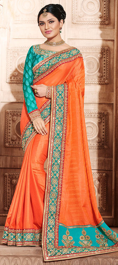 50 Orange saree combination ideas | orange saree, saree, saree designs
