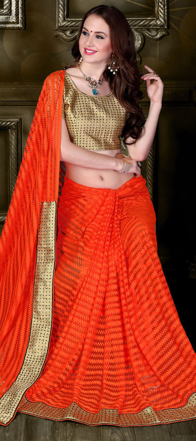 Gorgeous Bright Orange silk sarees with contrast blouse, Orange silk sar...  | Contrast blouse, Orange saree, Saree